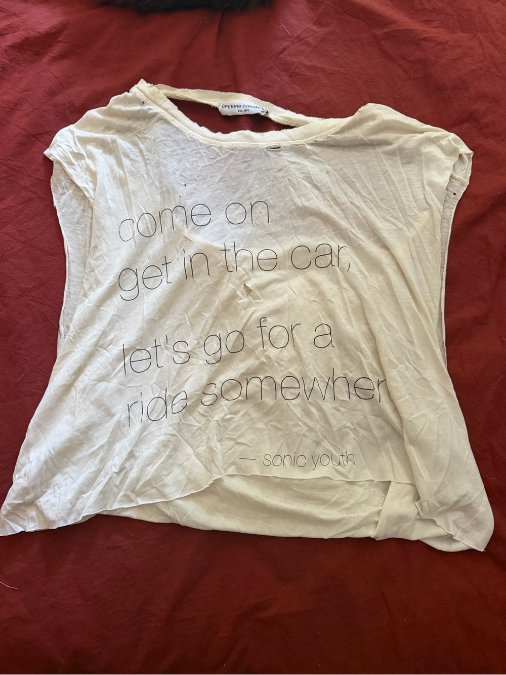 Opening Ceremony Distressed Tee in Cream